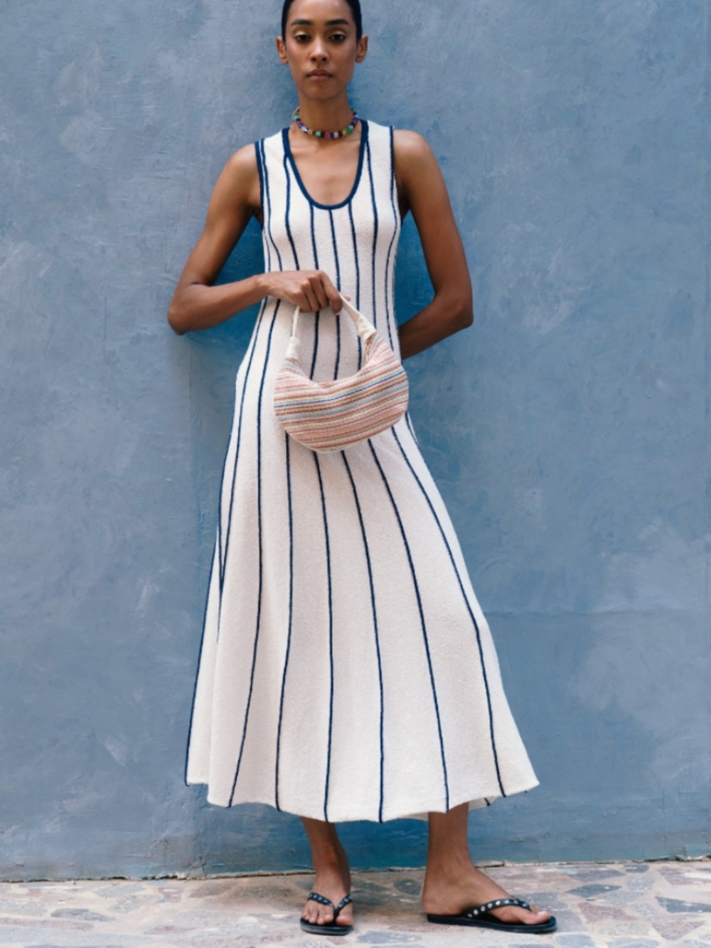 Zara Striped Knit Scoop Neck Midi Dress NWT - Picture 1 of 7
